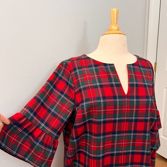 Vineyard Vines Greenwich Red Plaid Ruffle Sleeve Shift Dress Sz 18 - Picture 12 of 14
